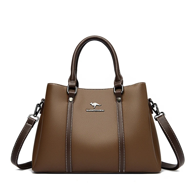 Leather Handbag for Women – Multi-Pocket Crossbody Tote