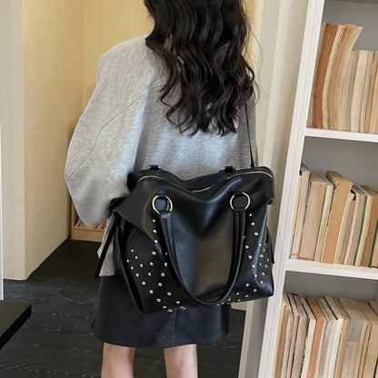 Rivet PU Leather Women's Shoulder Bag – Large Moto Tote