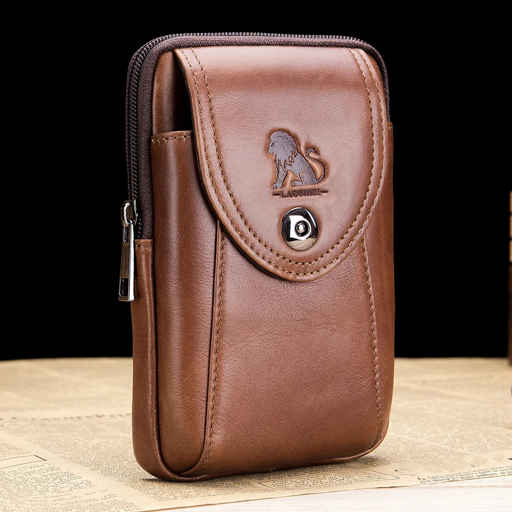 Genuine Leather Men's Belt Waist Bag with Phone Holder