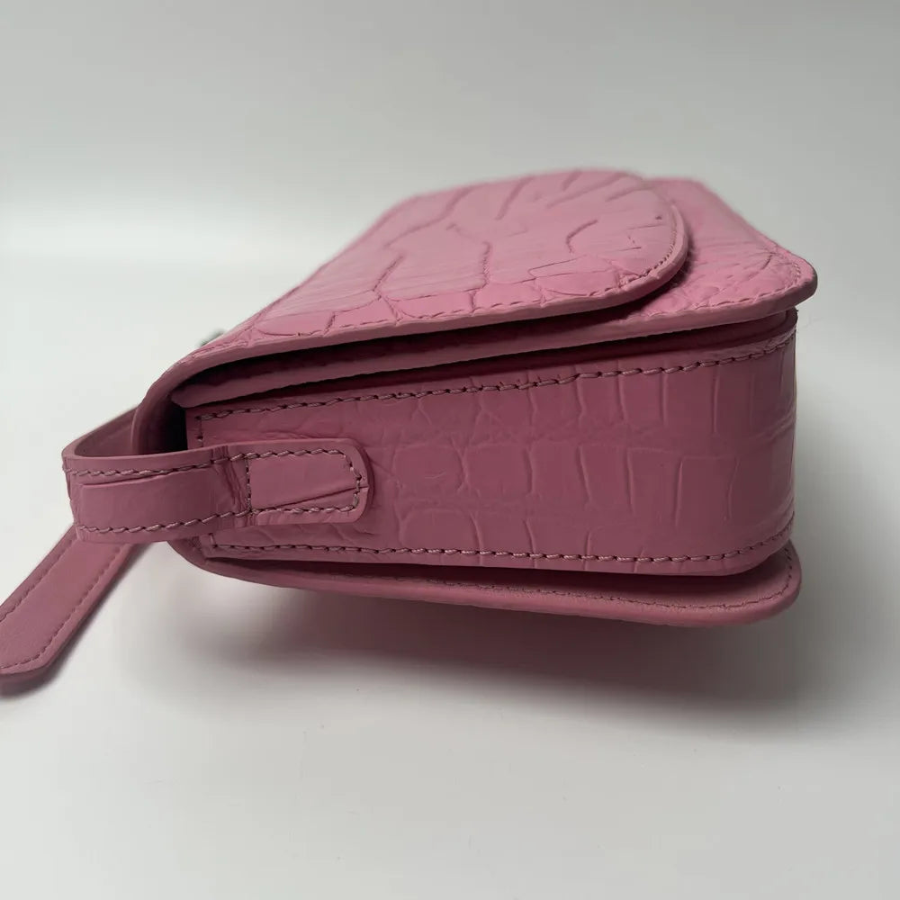 Crocodile Leather Flap Crossbody Bag – Women's Small Pink Shoulder Bag