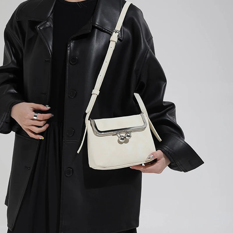 Lychee Pattern Crossbody Bag – Metal Clip Frame Women's Shoulder Bag