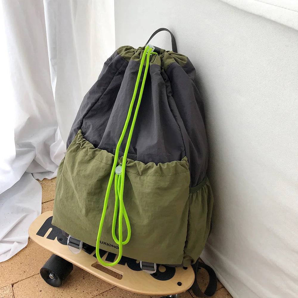 Lightweight Drawstring Backpack – Color-Blocked Sports & Travel Bag