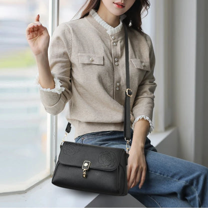Floral Embossed Leather Crossbody Bag for Women – Shoulder Handbag