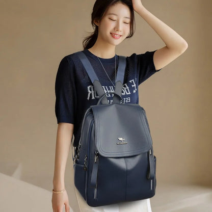 Women's PU Leather Backpack – Large Capacity Multi-Pocket School Bag