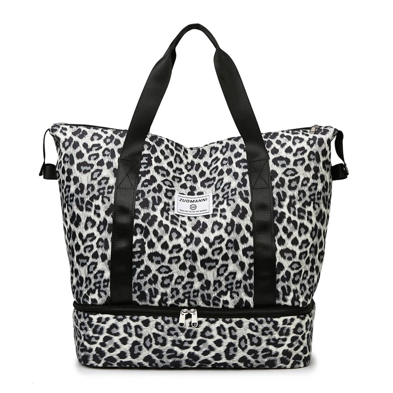 Leopard Print Gym Tote Bag with Bottom Compartment