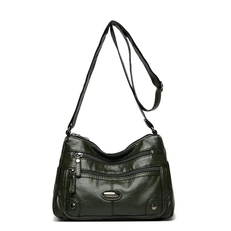 Women's Leather Shoulder Bag – Large Capacity Multi-Pocket Crossbody