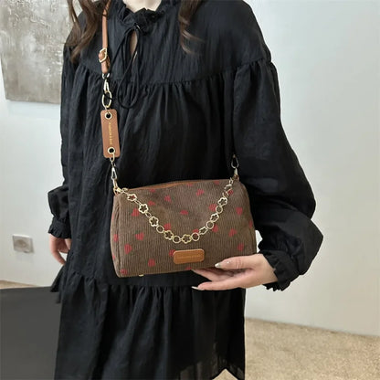 Strawberry Print Corduroy Crossbody Mini Bag for Women