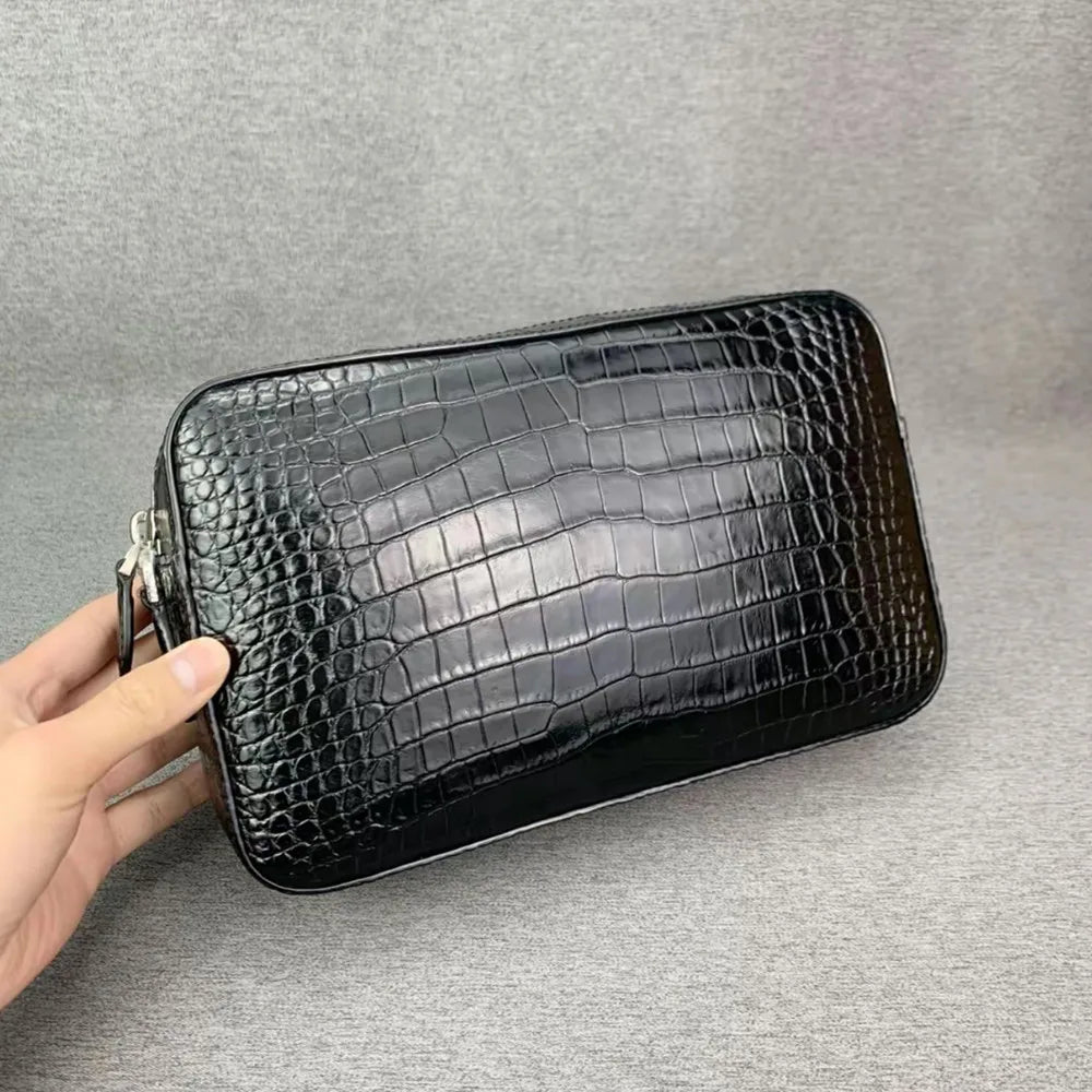Crocodile Leather Crossbody Bag for Men – Black Shoulder Clutch