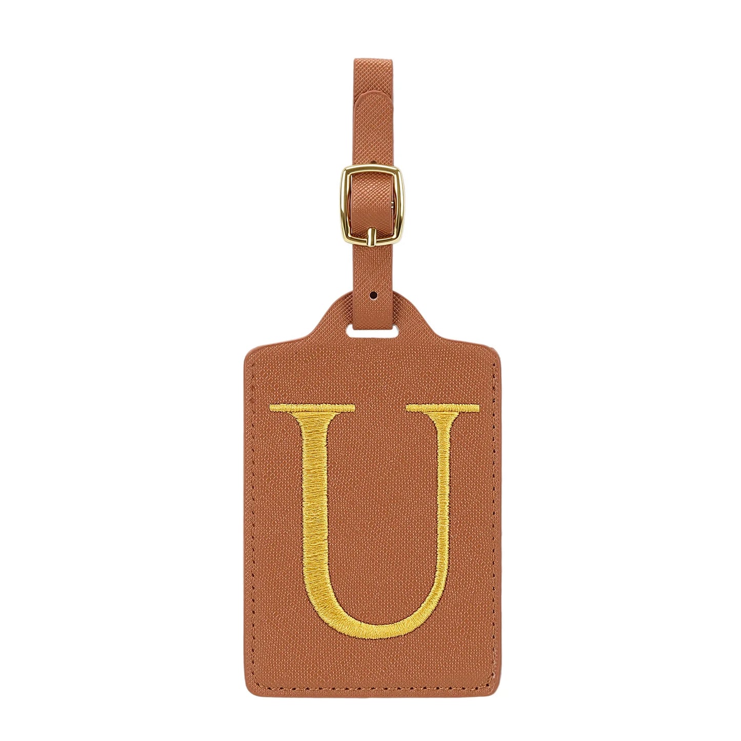 Personalized Initial Luggage Tag – Brown PU Leather Monogram Suitcase Label
