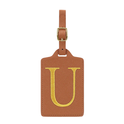 Personalized Initial Luggage Tag – Brown PU Leather Monogram Suitcase Label