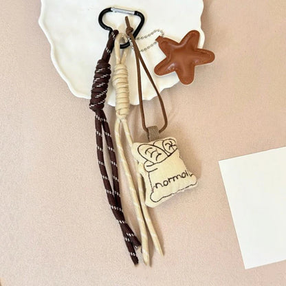 Kawaii Coffee Keychain Bag Charm with Embroidery Linen Pendant