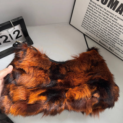 Real Fox Fur Woman Ladies Crossbody Bags Designer Luxury Handbags Women Handbag Shoulder Bag Fuzzy