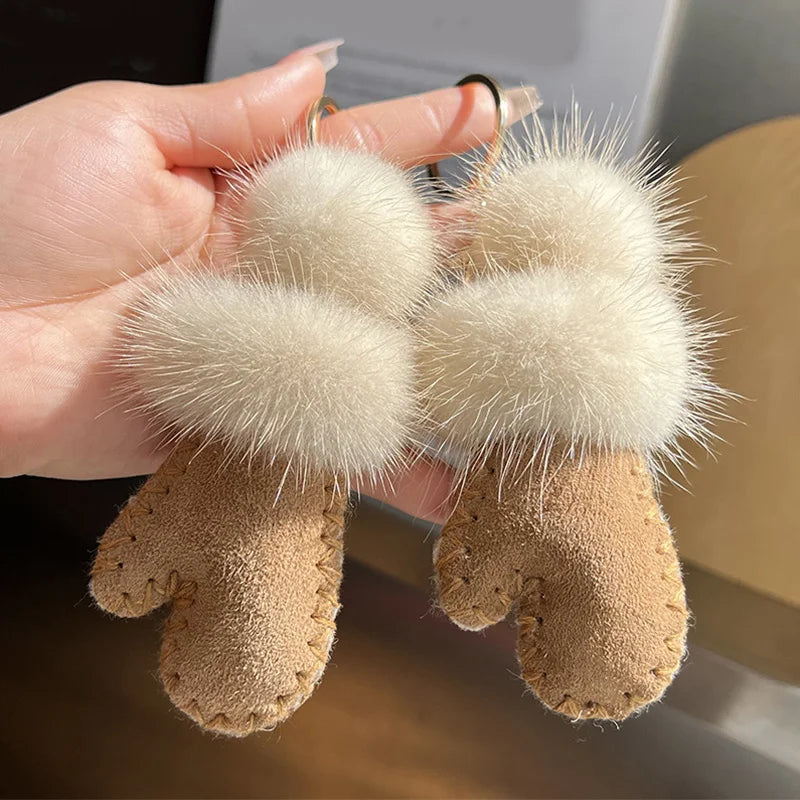 Mink Fur Pompom Mitten Keychain – Luxury Bag Charm