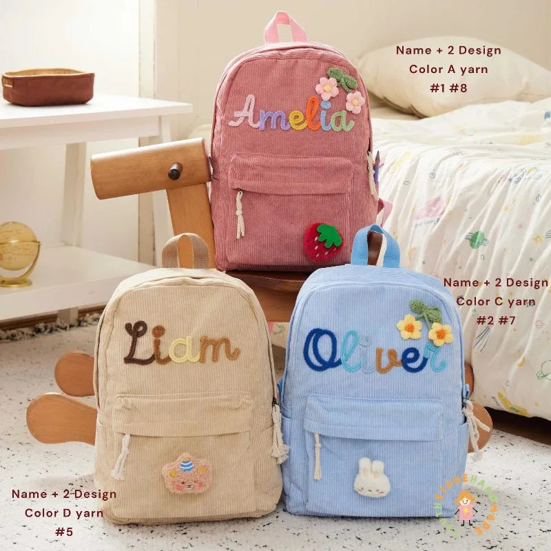 1pcs Personalized Backpack Large Capacity Corduroy Schoolbag Hand-Made Unique Name Custom Multicolor