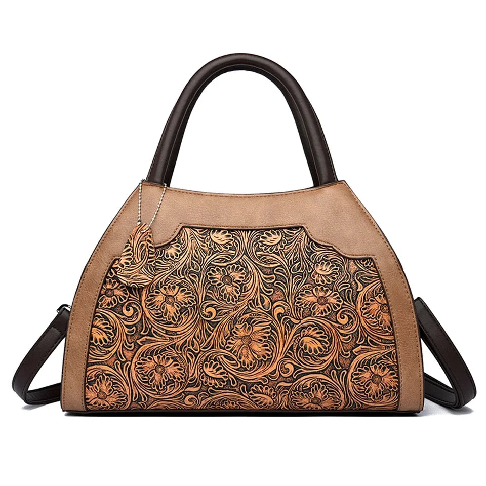 Luxury Floral Embossed Leather Handbag for Women