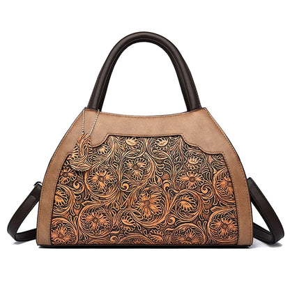 Luxury Floral Embossed Leather Handbag for Women