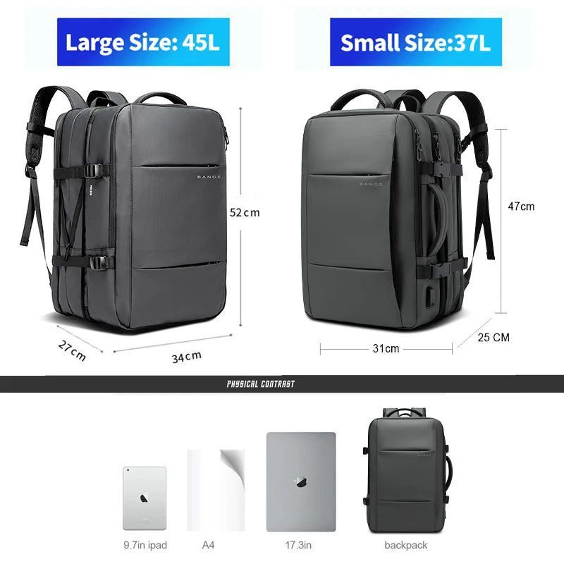 Expandable Business Backpack with USB Port – Waterproof 37L/45L