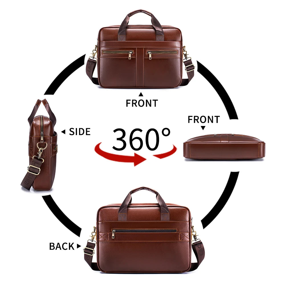 15-Inch Genuine Leather Men's Laptop Briefcase Bag
