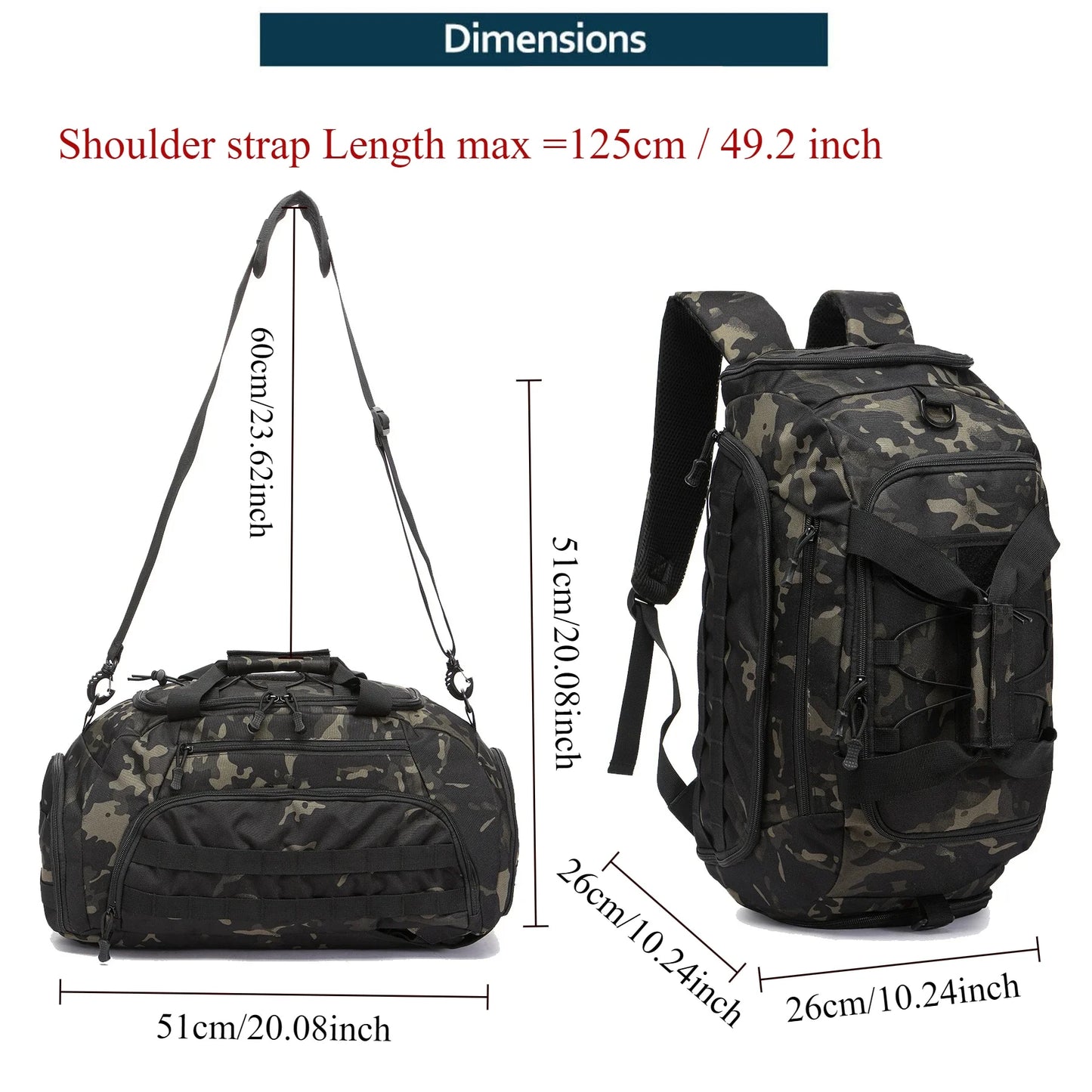 3-in-1 Gym Backpack with Shoe Compartment – 35L Tactical Duffel