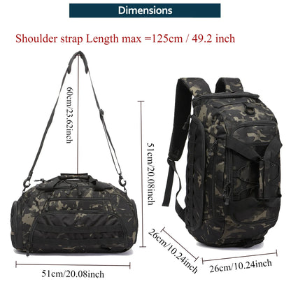 3-in-1 Gym Backpack with Shoe Compartment – 35L Tactical Duffel