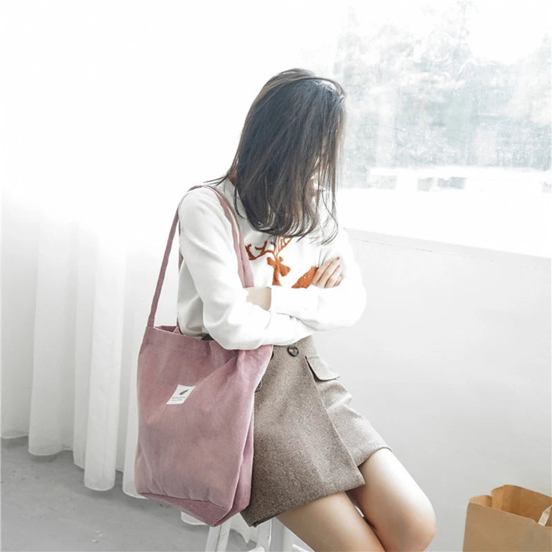 Corduroy Tote Bag – Large Eco-Friendly Reusable Shoulder Bag