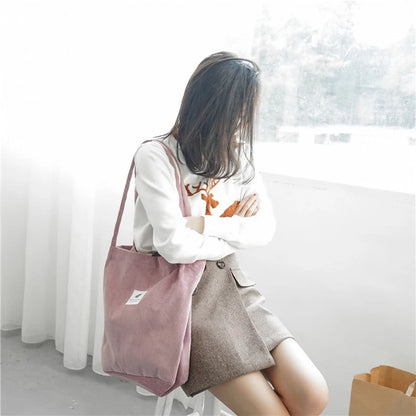 Corduroy Tote Bag – Large Eco-Friendly Reusable Shoulder Bag