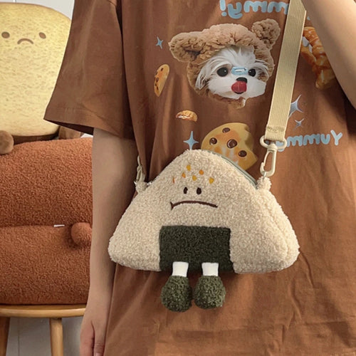 Kawaii Rice Ball Plush Crossbody Bag – Cute Cartoon Neck Purse