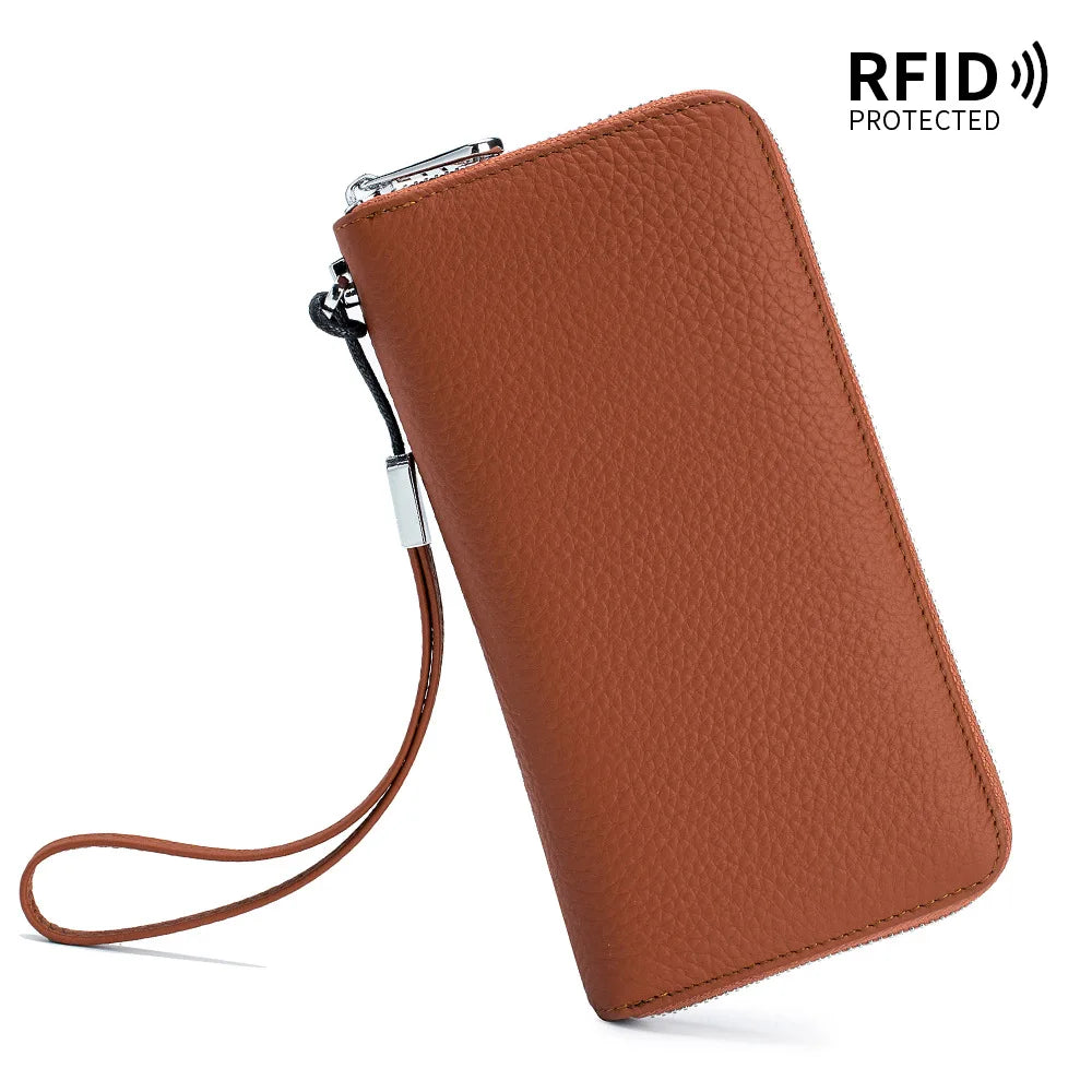 RFID Blocking Genuine Leather Long Wallet for Women