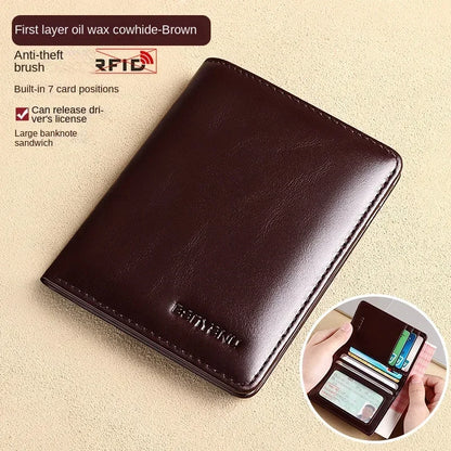RFID Blocking Genuine Leather Wallet for Men – Slim Vertical Bifold with Card Holder