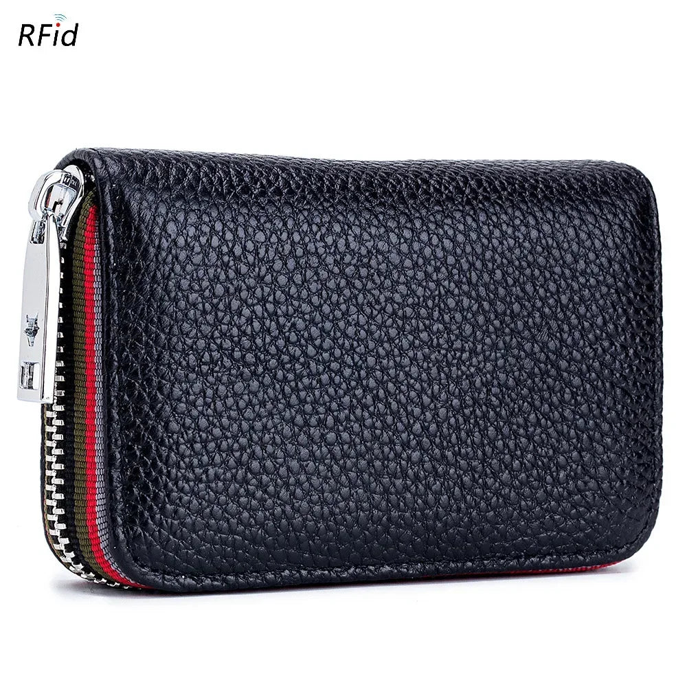 RFID Blocking Leather Card Holder Wallet – Zipper Accordion Coin Purse