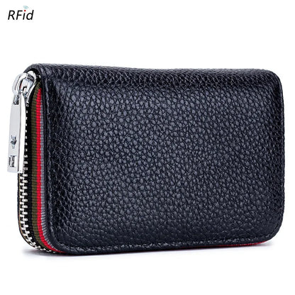 RFID Blocking Leather Card Holder Wallet – Zipper Accordion Coin Purse