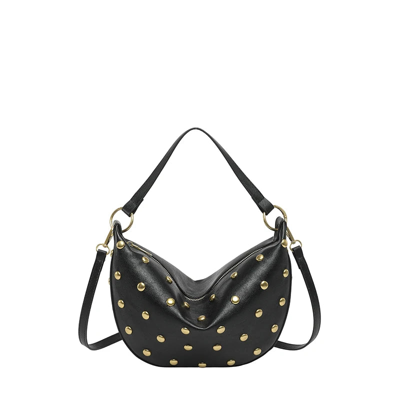 Gold Studded Hobo Bag Women – Punk PU Leather Shoulder Bag