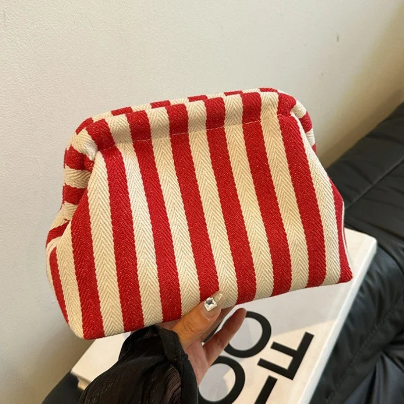 Striped Woven Crochet Handbag – Large Capacity Women's Beach Bag