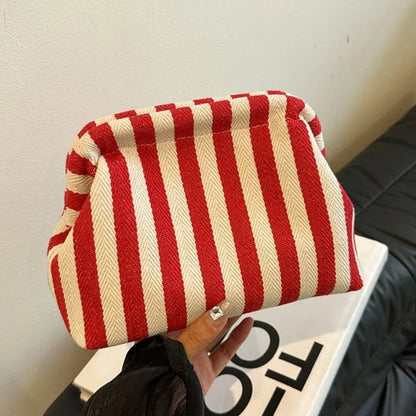 Striped Woven Crochet Handbag – Large Capacity Women's Beach Bag