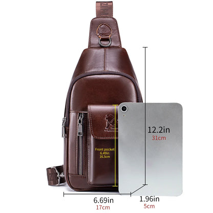 Leather Sling Bag for Men - Genuine Cowhide Crossbody Chest Bag