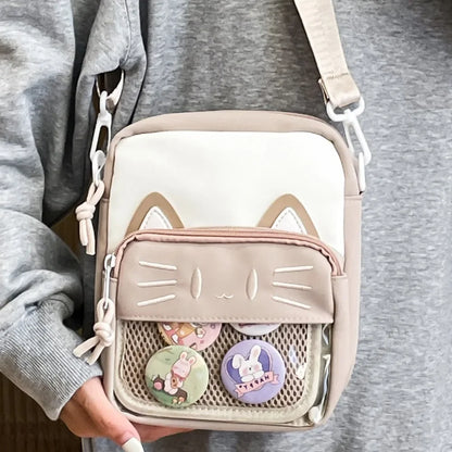 Ita Bag Mini Crossbody – Harajuku Nylon Shoulder Bag with Clear Window for Pins & Badges
