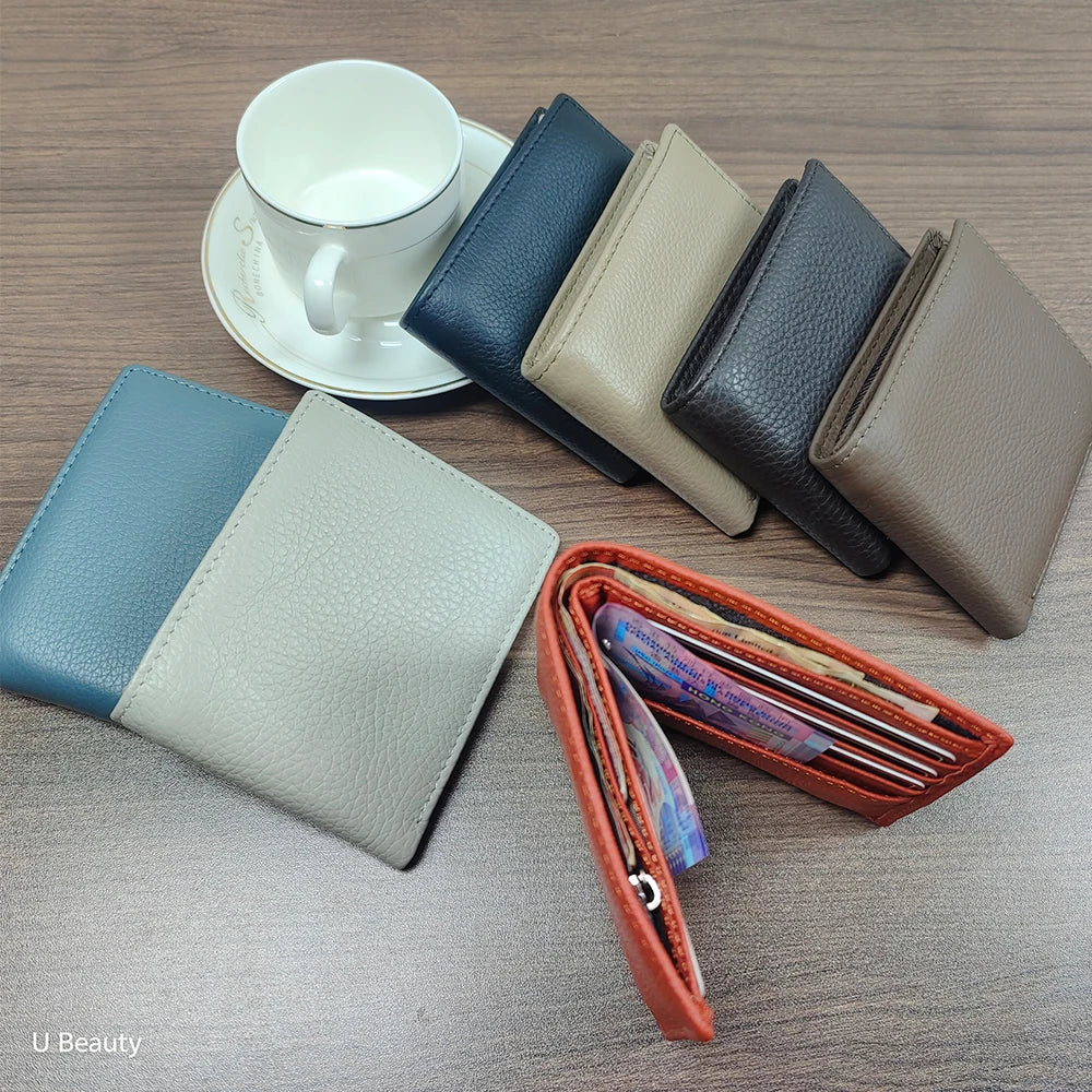 Men's Genuine Cow Leather Short Wallet with Coin Pocket