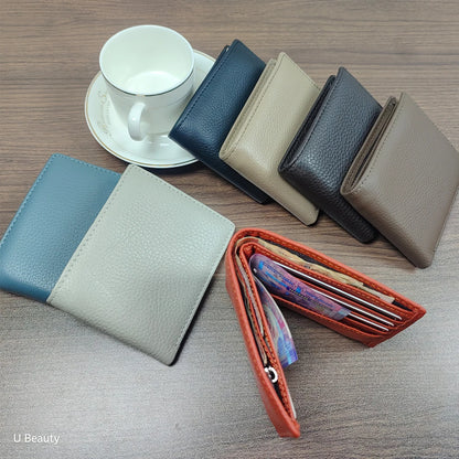 Men's Genuine Cow Leather Short Wallet with Coin Pocket