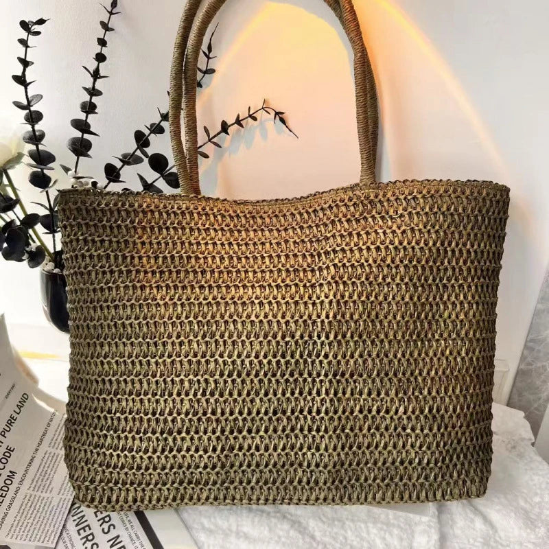 Woven Straw Tote Bag – Large Beach Shoulder Bag for Women