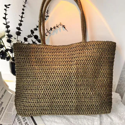 Woven Straw Tote Bag – Large Beach Shoulder Bag for Women