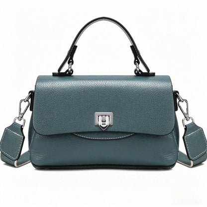 Genuine Leather Mini Satchel Bag for Women – Top Handle Crossbody with Lock Closure