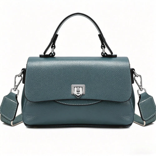 Genuine Leather Mini Satchel Bag for Women – Top Handle Crossbody with Lock Closure