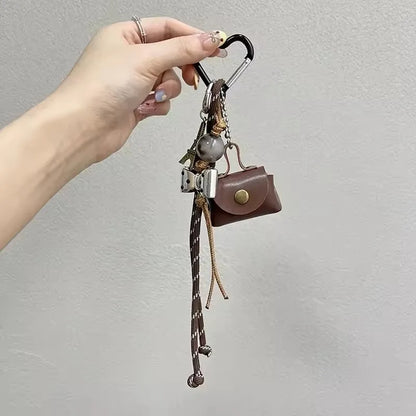 Cute Bag Charm Keychain with Mini Purse, Bow & Eiffel Tower Pendant