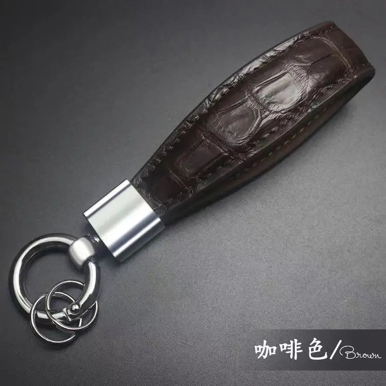 Luxury Crocodile Leather Keychain with Metal Ring