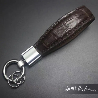Luxury Crocodile Leather Keychain with Metal Ring