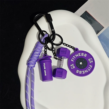 Gym Fitness Keychain Set – Barbell, Dumbbell & Shaker Charms