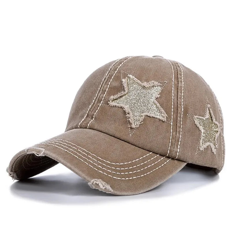 Retro Y2K Star Washed Denim Baseball Cap – Snapback Hat for Men & Women