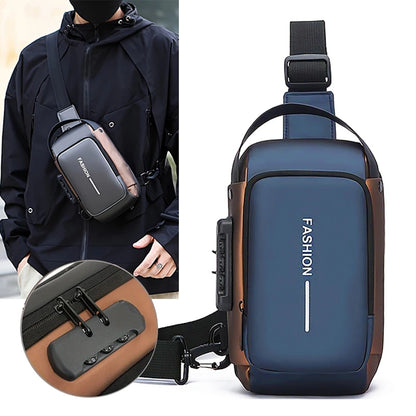 Men's Crossbody Chest Bag with Password Lock & Zipper