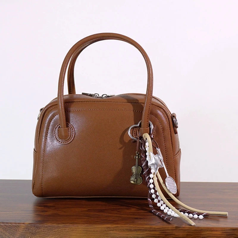 Croissant Leather Keychain – Novelty Bag Charm with Mini Charms