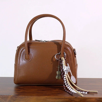 Croissant Leather Keychain – Novelty Bag Charm with Mini Charms